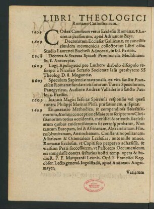 Libri Theologici Romano Catholicorum.