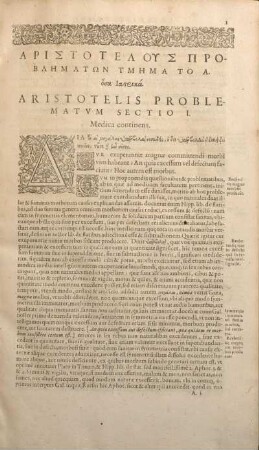 Aristotelis Problematvm Sectio I.