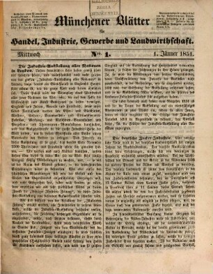 Münchener Blätter für Handel, Industrie, Gewerbe und Landwirthschaft. 1851