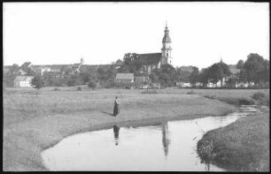 Königsbrück. Blick von der Pulsnitz auf die Kirche