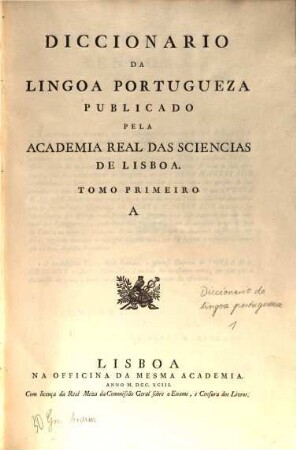 Diccionario Da Lingoa Portugueza. 1, A