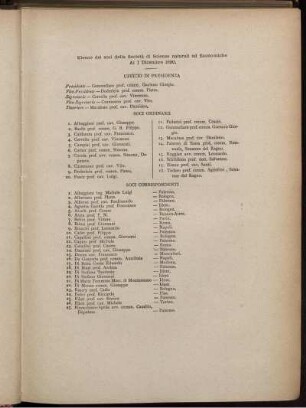 Elenco dei soci della Società di Scienze naturali ed Economiche Al 1 Dicembre 1890