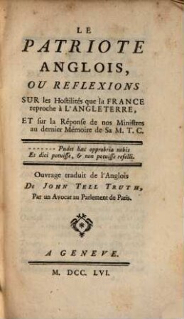 Le Patriote Anglois ...