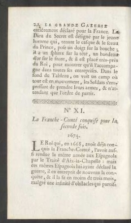 No. XI. La Franche - Comté conquise pour la seconde fois. 1674.