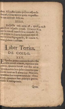 Liber Tertius. De Coelo.