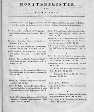 Monatsregister vom März 1841