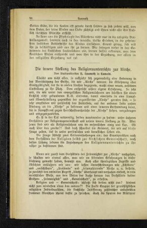 ¬Die¬ innere Stellung des Religionsunterrichts zur Kirche
