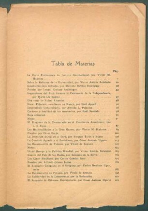 Tabla de materias [del Año V, Vol. IX]