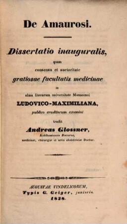 De amaurosi : Diss. inaug.