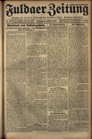 Ausgabe vom Dienstag, den 15. Oktober 1929.