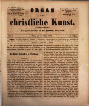 Organ für christliche Kunst : Organ des Christlichen Kunstvereins für Deutschland. 2, 2. 1852