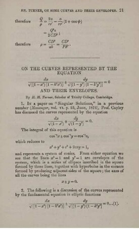 On the curves represented by the equation ... and their envelopes.