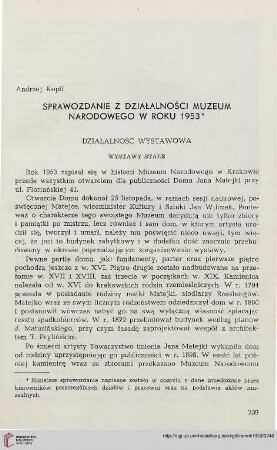 Sprawozdanie z działalności Muzeum Narodowego w roku 1953