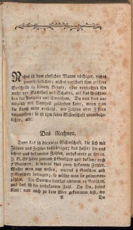 Das Rechnen. - Addiren mit einzelnen Benennungen.
