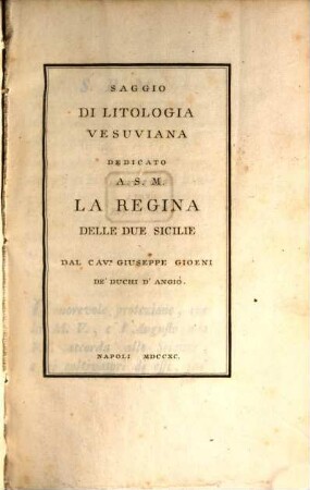 Saggio Di Litologia Vesuviana : Dedicato A.S.M. La Regina Delle Due Sicilie