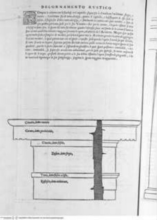 Regole generali di architettura di Sabastiano Serlio bolognese sopra le cinque maniere degli edifici, ... (4. Buch), Blatt V (Folierung fälschlich als VII): Tuscanische Ordnung, Detail: Architrav