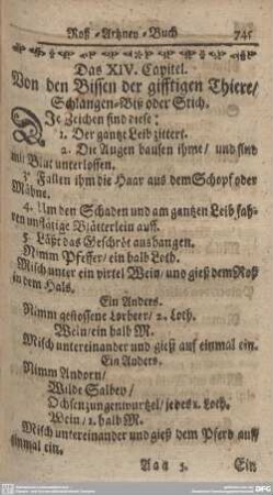 Das XIV. Capitel. Von den Bissen der gifftigen Thiere/Schlangen-Biß oder Stich.