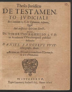 Theses Iuridicae De Testamento Iudiciali Ex l. omnium. 19. C. de Testament. desumtae