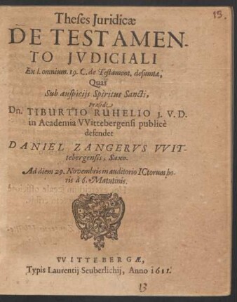 Theses Iuridicae De Testamento Iudiciali Ex l. omnium. 19. C. de Testament. desumtae
