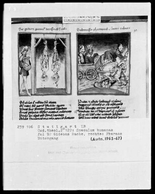 Zwei Schriften — Speculum humanae salvationis — Textseite mit zwei Miniaturen, Folio 92recto