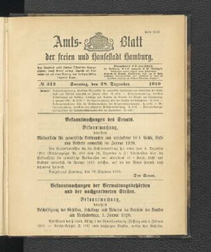 No.312, Sonntag, den 28. Dezember 1919