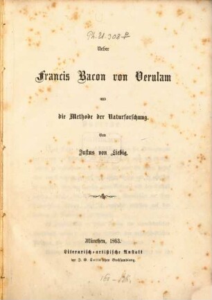 Ueber Francis Bacon von Verulam und die Methode der Naturforschung