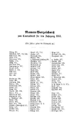 Namen-Verzeichniß zum Centralblatt für den Jahrgang 1863