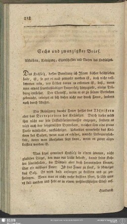 Sechs und zwanzigster Brief. Abknistern, Reinigung, Eigenschaften und Nutzen des Kochsalzes