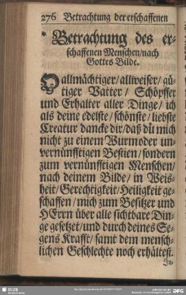 Betrachtung der erschaffenen Menschen, am Freytag