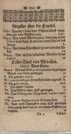 Register über die Capitel.