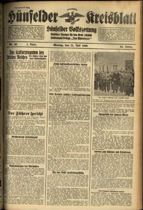 Erste Ausgabe vom Montag, den 11. Juli 1938.
