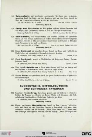 Süddeutsche, Mitteldeutsche und Schweizer Fayencen (Nr. 330-379)