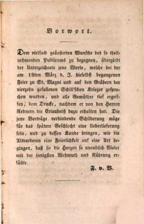 Die Beerdigung der irdischen Ueberreste der i. J. 1809 bei St. Leonhard erschossenen 14 Schill'schen Krieger und die Einweihung ... des ... Denkmals, nebst den ... gehaltenen Reden