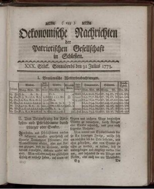 XXX. Stück. Sonnabends den 31 Julius 1773.