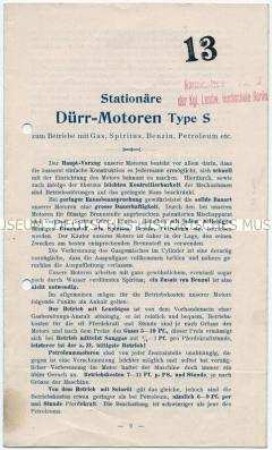 Stationäre Dürr-Motoren Type S, Fahrbare Motoren für flüssige Brennstoffe, Dürr-Lokomobile für flüssige Brennstoffe, Dürr-Sauggas-Motoren mit magnetelektrischer Zündung