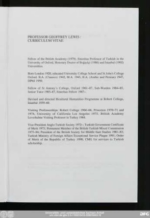 Professor Geoffrey Lewis: Curriculum Vitae