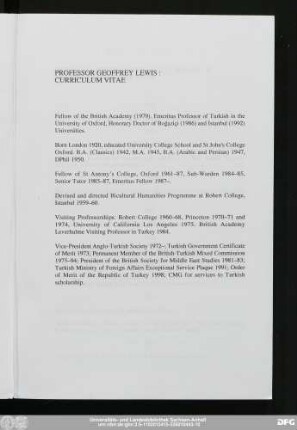Professor Geoffrey Lewis: Curriculum Vitae