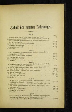 Inhalt des neunten Jahrganges