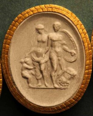Venus (Aphrodite) umfasst Mars (Ares), Cupido (Eros) ergreift Venus beim Knie (Daktyliothek, Supplement)