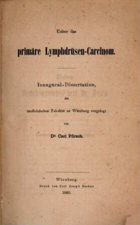 Ueber das primäre Lymphdrüsen-Carcinom