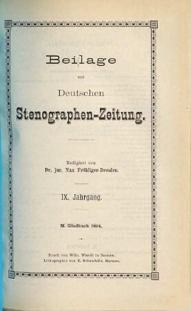 Deutsche Stenographen-Zeitung. Beilage. 9. 1894