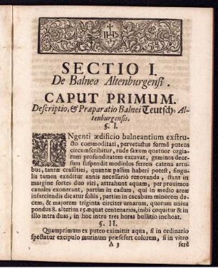 Caput Primum. Descriptio, & Praeparatio Balnei Teutsch-Altenburgensis