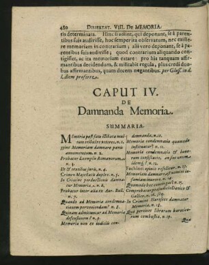 Caput IV. De Damnanda Memoria.