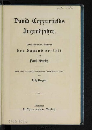 David Copperfields Jugendjahre : nach Charles Dickens der Jugend erzählt