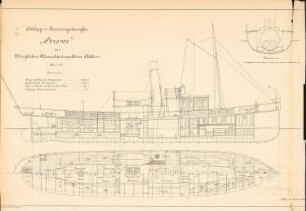 Schlepp- und Bereisungsdampfer »Strewe« der Wasserbauinspektion, Stettin: Schnitte 1:50