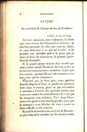 [Lettres]. Lettre Du maréchal de Catinat au duc de Vendôme. Lettre Du maréchal à son frère.
