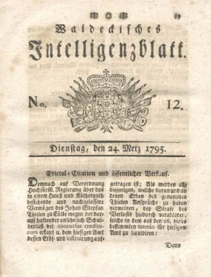 No. 12, Dienstag, den 24. Merz 1795