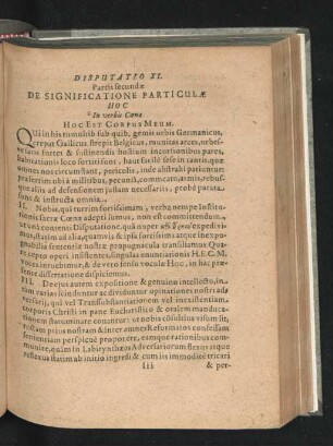 Disputatio XI. De Significatione Particulae Hoc In verbis Coenae Hoc Est corpus Meum.