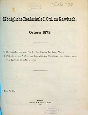 Jahresbericht : (Ostern ... bis Ostern ...) ; zu der am ... stattfindenden öffentlichen Prüfung ladet ergebenst ein. 1878/79 = Jahresb. 26