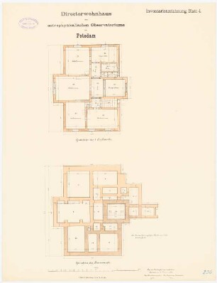 Astrophysikalisches Observatorium auf dem Telegrafenberg, Potsdam: Direktorenwohnhaus: Grundriss Fundamente, Obergeschoss 1:100
